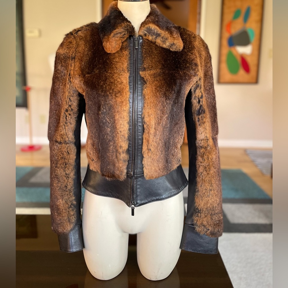 ARMANI Collezioni Leather & Fur Jacket, SMALL, Fitted, Like New, GORGEOUS 💰 - Picture 3 of 14